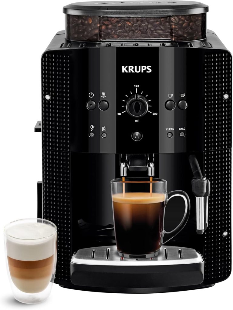 Machine à café à grain Krups Essential YY8125FD noire avec broyeur intégré et buse vapeur