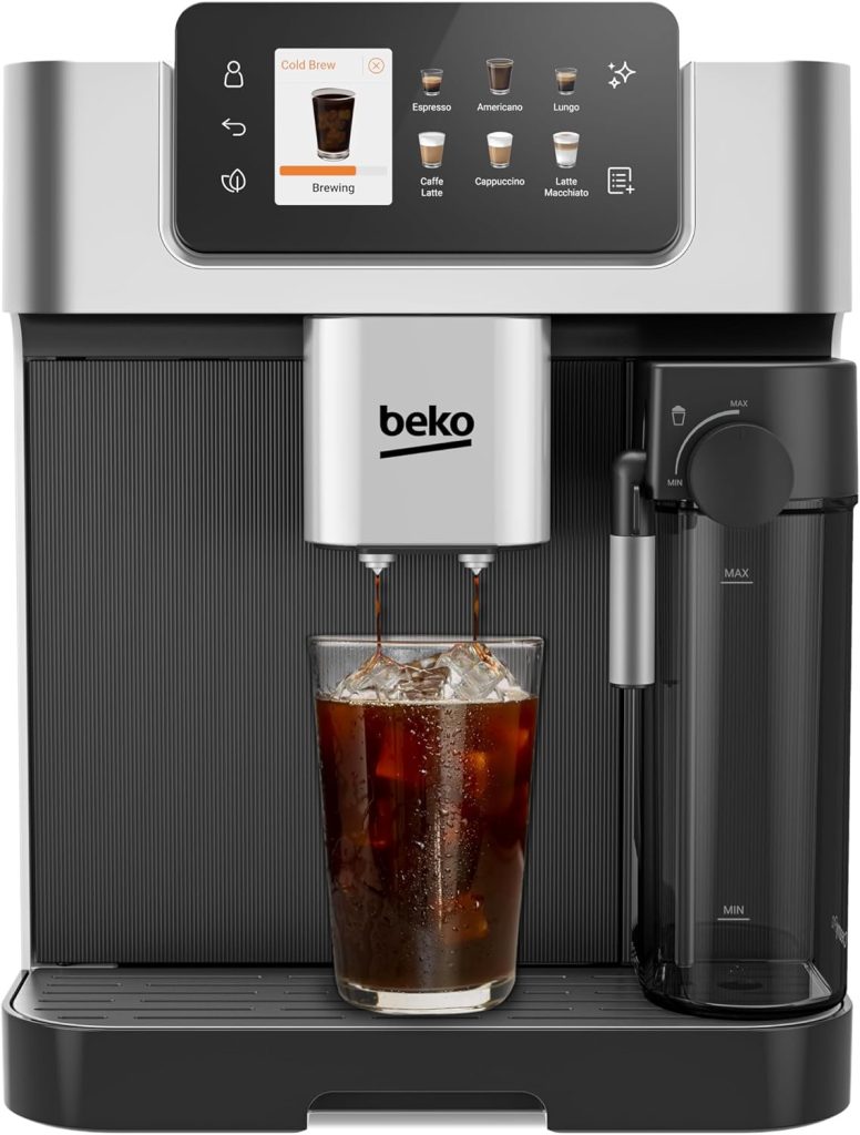 Machine à café à grain Beko CEG7304X automatique avec écran tactile TFT, Cold Brew et carafe à lait