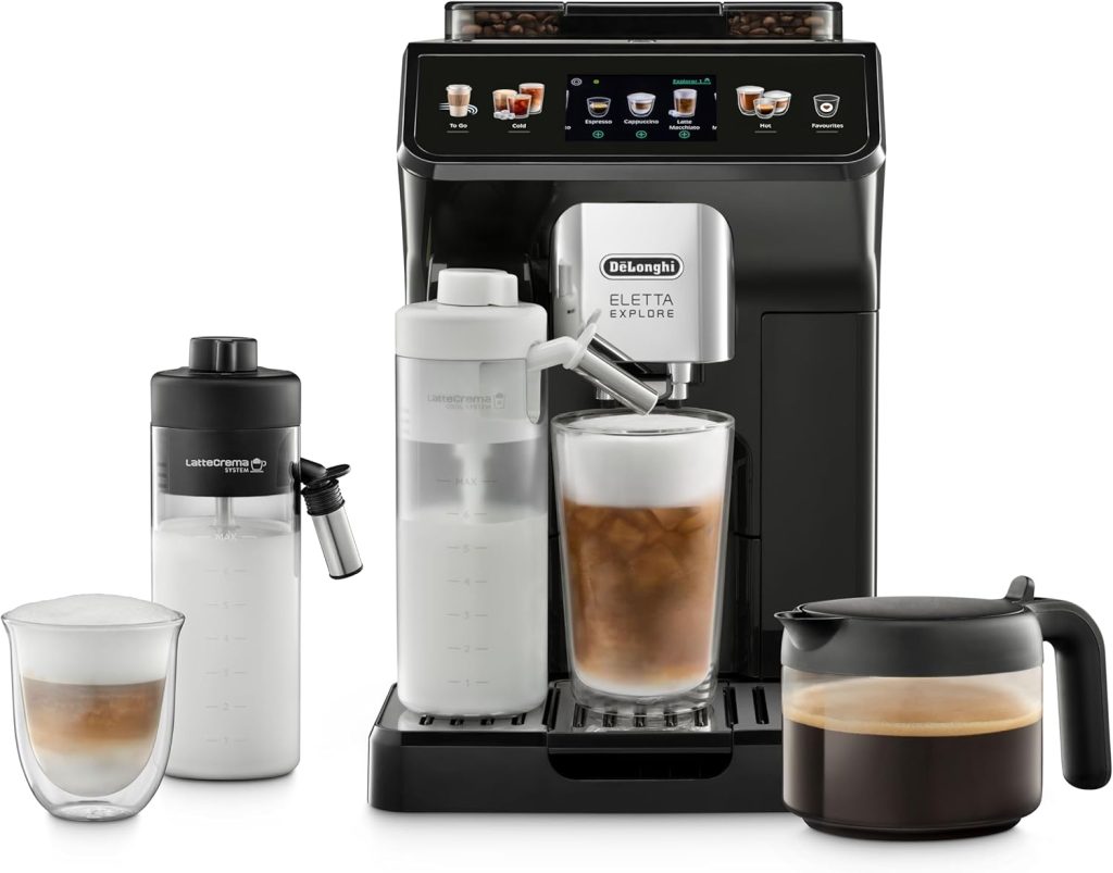 Machine à café à grain De'Longhi Eletta Explore avec fonction Cold Brew et carafe LatteCrema